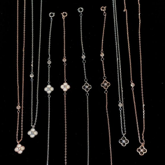 Rose Gold & Silver Four Leaf Clover CZ Necklace 269 - Picture 7 of 8